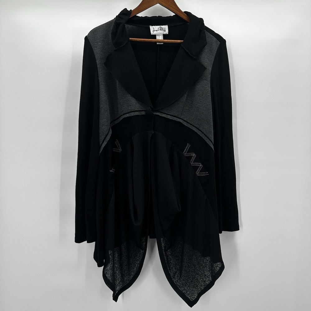 Joseph Ribkoff Top Shirt Tunic Womens 12 Black Long Asymmetrical Art Wire Collar